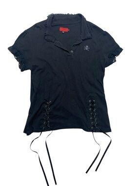Tripp size 2x NYC Black Lace-Trim Polo Skull Embroidery corset grunge y2k
